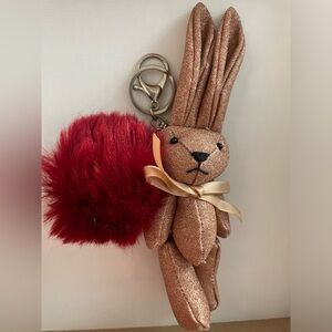 Glitter bear & pom pom keychain